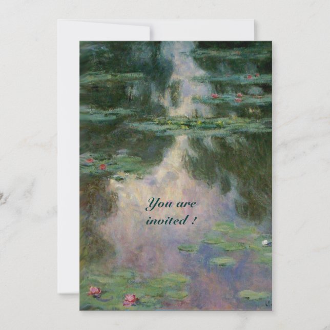 WATER LILIES IN PINK GREEN BLUE REFLECTIONS INVITATION (Front)