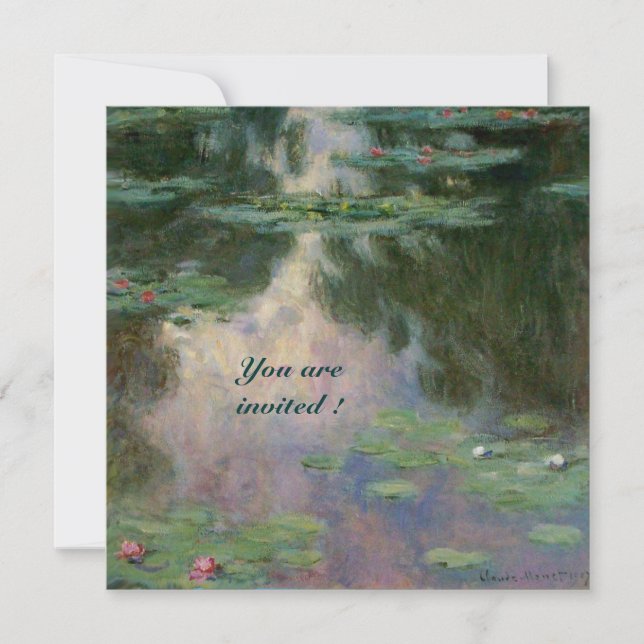 WATER LILIES IN PINK GREEN BLUE REFLECTIONS INVITATION (Front)