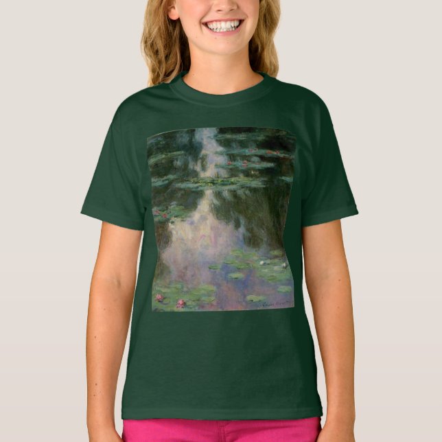 WATER LILIES IN PINK GREEN POND by Claude Monet  T-Shirt (Front)