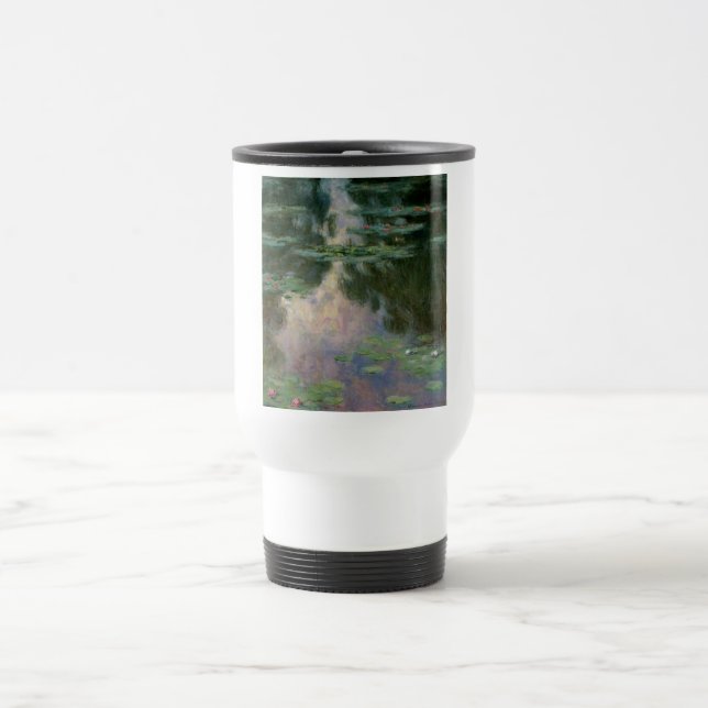 WATER LILIES IN PINK GREEN POND by Claude Monet Travel Mug (Center)
