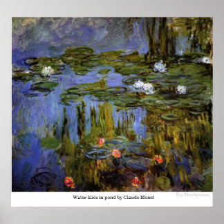Water lilies in pond by Claude Monet Poster