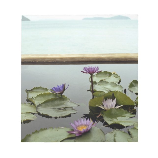 Water lilies in pond by ocean notepad (Front)