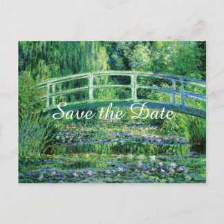 Water Lilies Japanese Bridge Save the Date Wedding Announcement Postcard