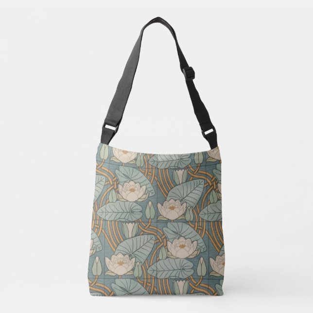 Water Lilies Lily Art Nouveau Nature Crossbody Bag (Front)
