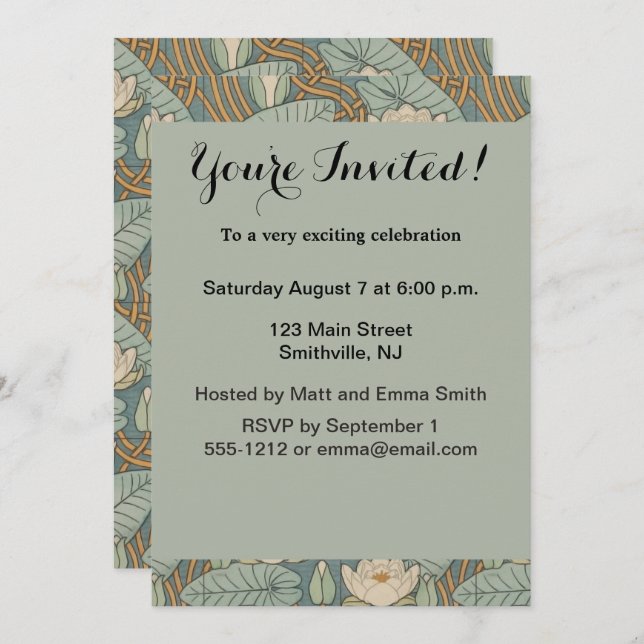 Water Lilies Lily Art Nouveau Nature Invitation (Front/Back)