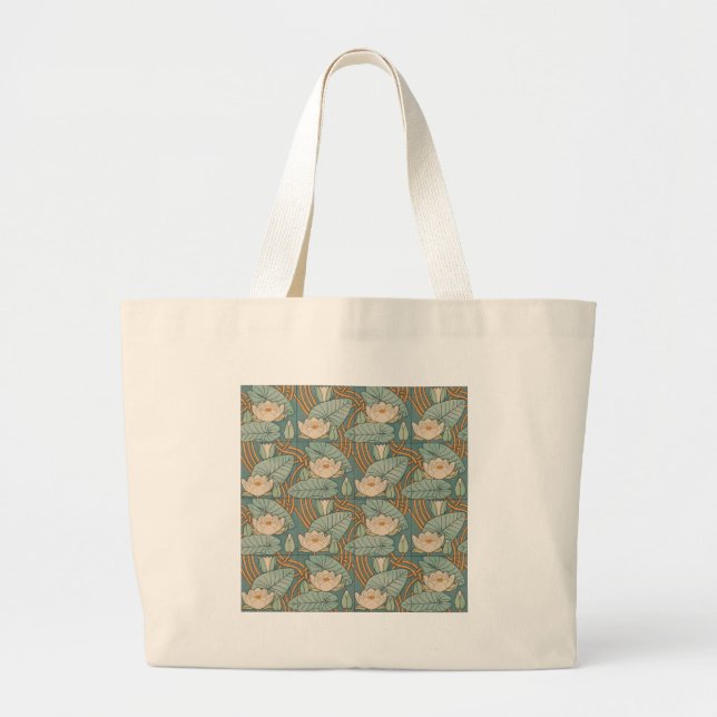Water Lilies Lily Art Nouveau Nature Large Tote Bag (Front)