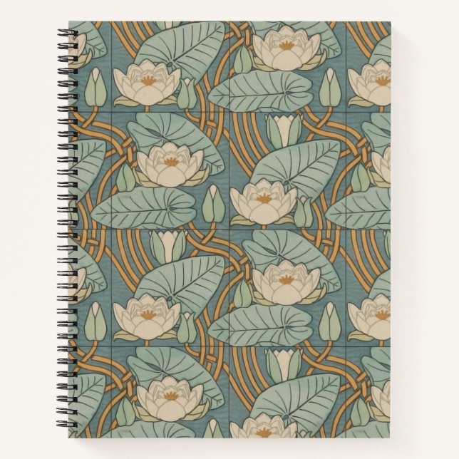 Water Lilies Lily Art Nouveau Nature Notebook (Front)