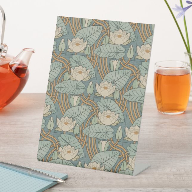 Water Lilies Lily Art Nouveau Nature Pedestal Sign (In SItu)