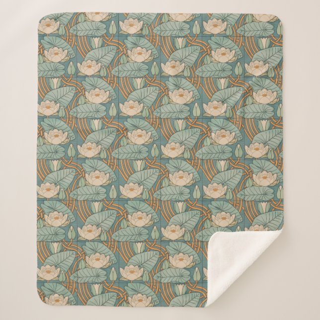 Water Lilies Lily Art Nouveau Nature Sherpa Blanket (Front)