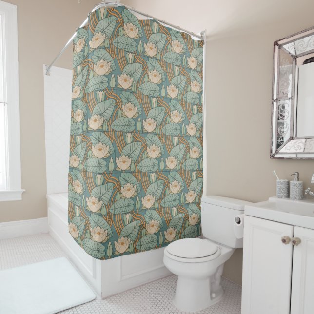 Water Lilies Lily Art Nouveau Nature Shower Curtain (In Situ)