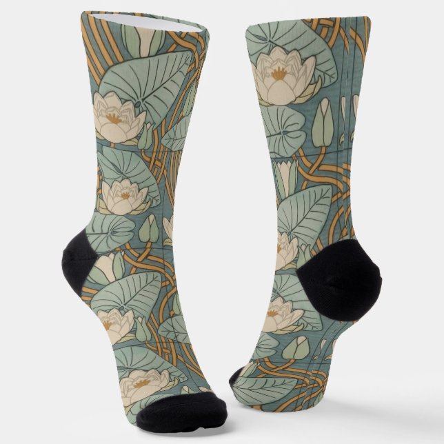 Water Lilies Lily Art Nouveau Nature Socks (Angled)
