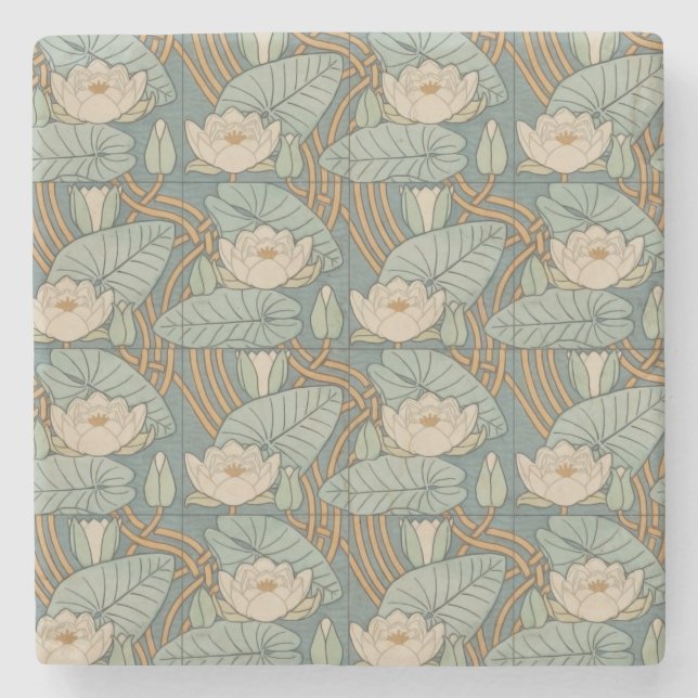 Water Lilies Lily Art Nouveau Nature Stone Coaster (Front)