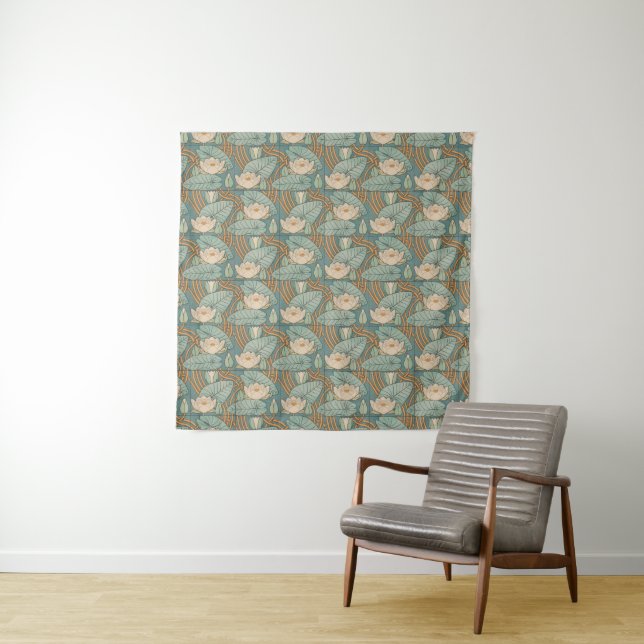 Water Lilies Lily Art Nouveau Nature Tapestry (In Situ)
