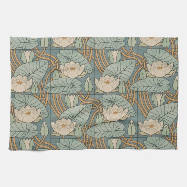 Water Lilies Lily Art Nouveau Nature Tea Towel (Horizontal)
