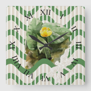 Water lilies pattern square wall clock