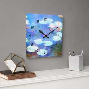 Water Lilies, Pink - Beautiful art by Claude Monet Square Wall Clock