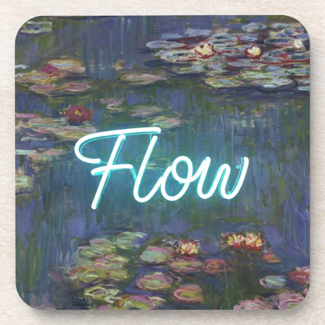 Water Lilies Remix – Neon “FLOW” Wall Art & Gifts Coaster (Front)