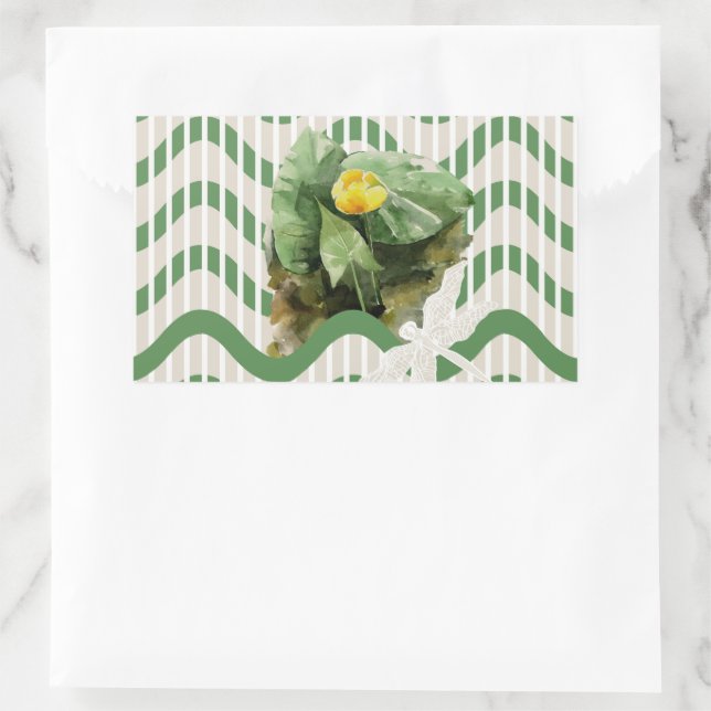 Water Lilies watercolor striped seamlesstexture Rectangular Sticker (Bag)
