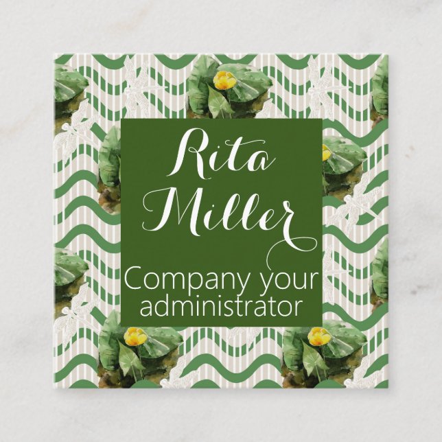 Water Lilies watercolor striped seamlesstexture Square Business Card (Front)