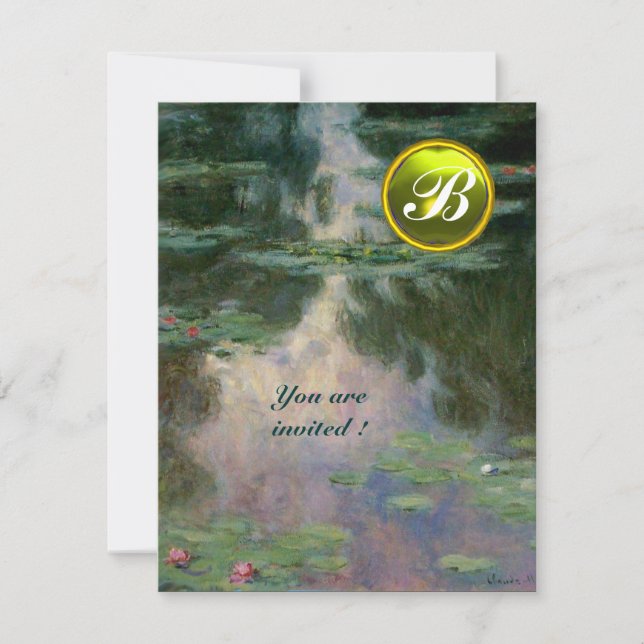WATER LILIES /YELLOW GEMSTONE MONOGRAM INVITATION (Front)