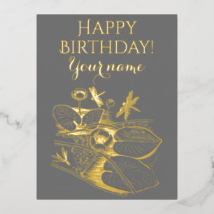  Water-lilies yellow graphic Foil Holiday Postcard