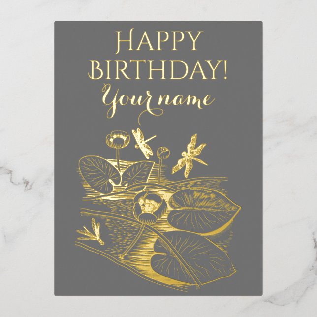  Water-lilies yellow graphic Foil Holiday Postcard (Front)