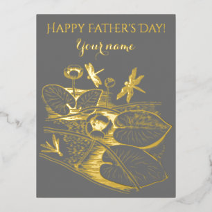 Water-lilies yellow graphic foil holiday postcard