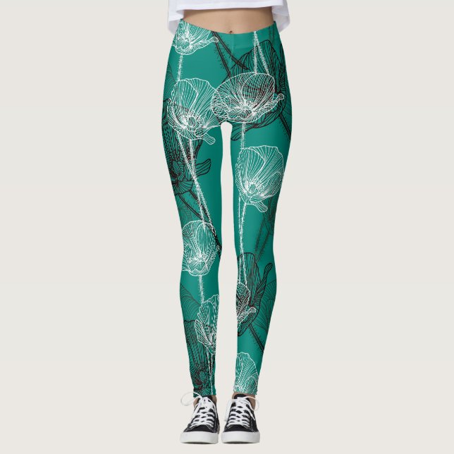 Water Lillies on Green Leggings (Front)