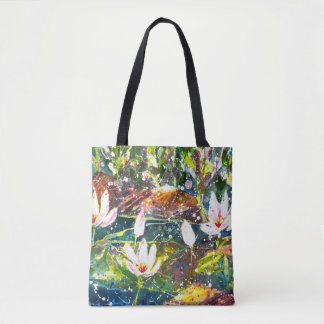 Water Lilly Pond watercolor tote bag