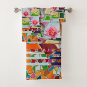 Water Lily Abstract  Mosaic Pattern Bath Towel Set
