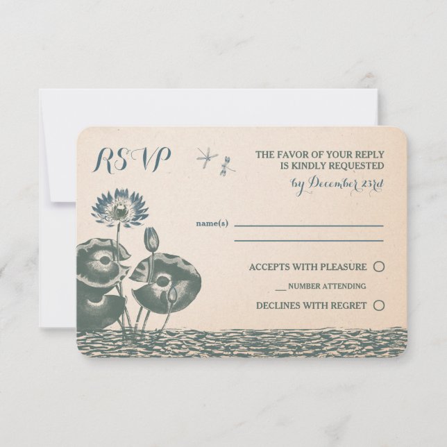 Water Lily and Dragonfly RSVP Invitation (Front)
