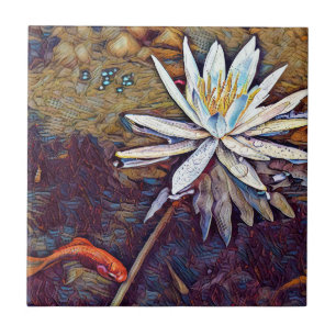 Water lily and koi Ceramic Tile