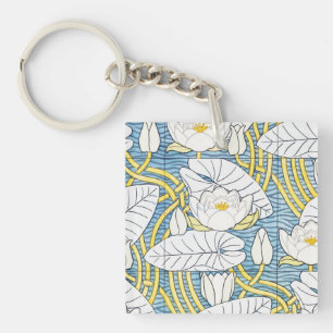 Water Lily Art Nouveau Floral Key Ring