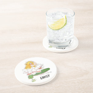 Water Lily Cute Flower Child Floral Fairy Girl Coaster