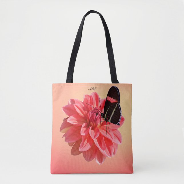 "Water Lily" Dahlia with Butterfly Shoulder Tote (Front)