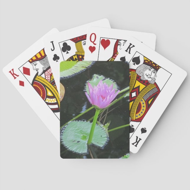 Water Lily Elegant Floral Pretty Pink Pond Flower Playing Cards (Back)