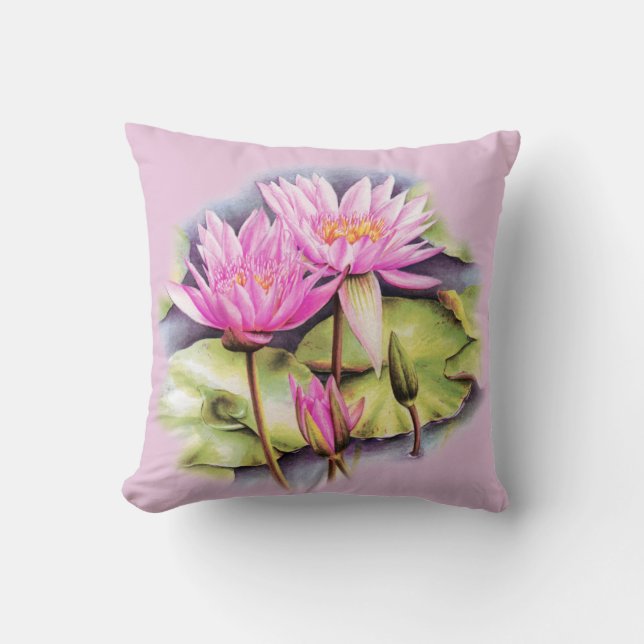 Water lily fine art pink botanical throw pillow (Front)