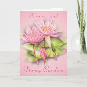 Water lily floral pink nanny birthday card