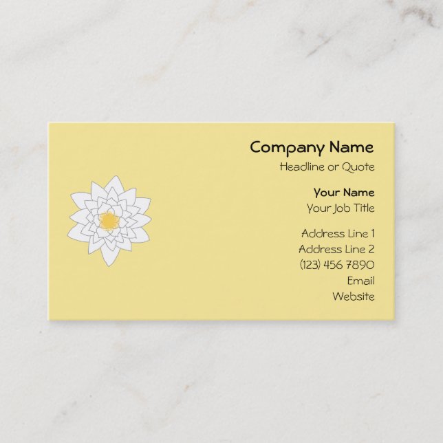 Water Lily Flower. White and Yellow. Style 2. Business Card (Front)