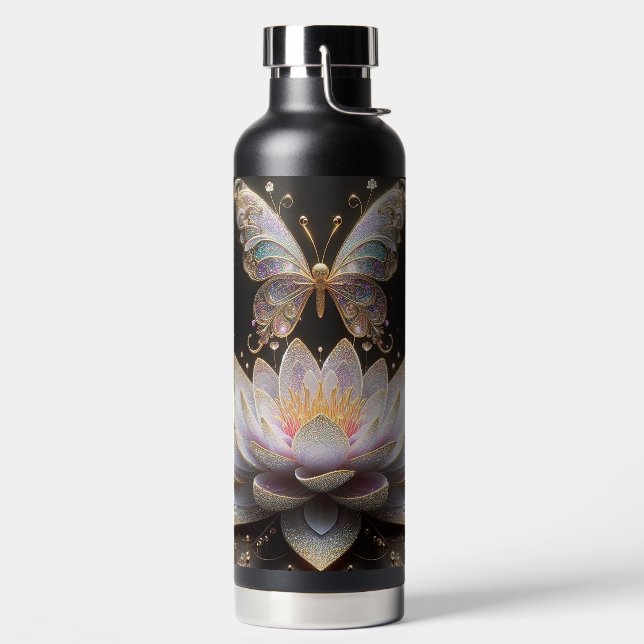 Water Lily & Glitter Butterfly Water Bottle (Left)
