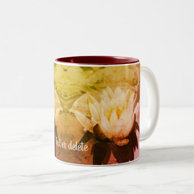 Water Lily Lotus Floral Art Personalised      Two-Tone Coffee Mug (Front Right)