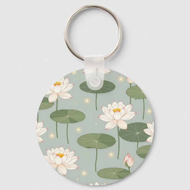 Water Lily Lotus Pond Pattern Key Ring (Front)