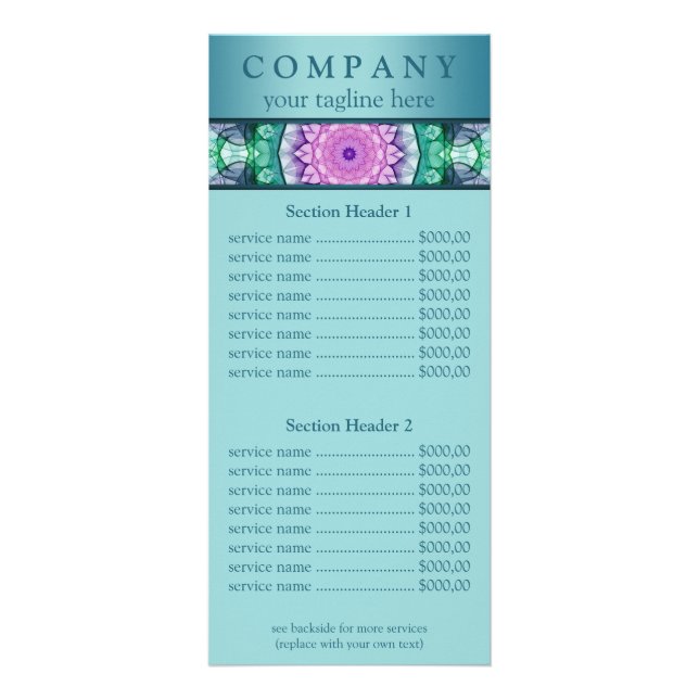 Water Lily mandala price list menu (Front)