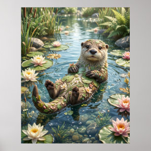 Water Lily Otter River Joy Poster