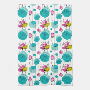 Water Lily Pads Flowers Bold Bright Colours Dish Tea Towel