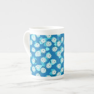 Water Lily pattern, turquoise, blue and white Bone China Mug