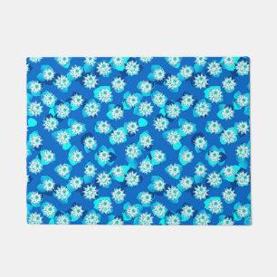 Water Lily Pattern, Turquoise, Blue and White Doormat