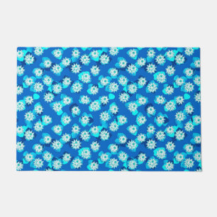 Water Lily Pattern, Turquoise, Blue and White Doormat