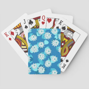 Water Lily pattern, turquoise, blue and white Playing Cards