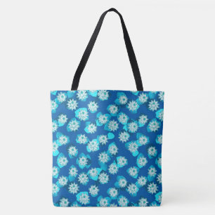 Water Lily pattern, turquoise, blue and white Tote Bag